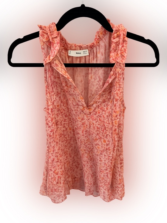 Mango Tops - Mango Pink & Yellow Floral Ruffle V-Neck Camisole Size Small
